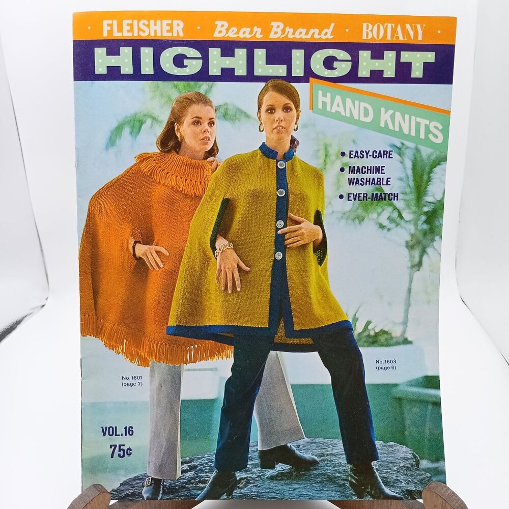 1969 Highlight Hand Knits Pattern Booklet, Fleisher Bear Brand Botany Yarns Vint